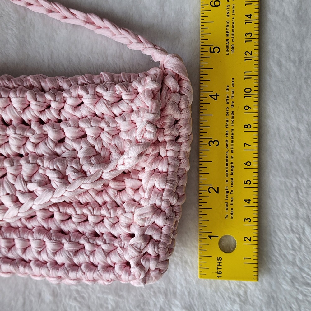 Crochet Shoulder Bag Pink Handcrafted Knit Envelope Crossbody Boho Coquette 80s - Picture 11 of 14